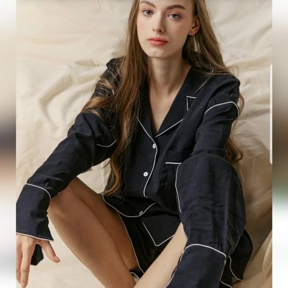 Idle PJ Set Navy with White Trim Women’s Size S | Nap Loungewear Long Sleeve PJ